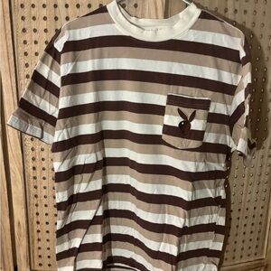 PLAYBOY Brown and Cream Striped Tee